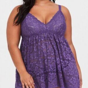 TORRID Simply Lace Babydoll Floral Purple Womens Medium Large Torrid 00